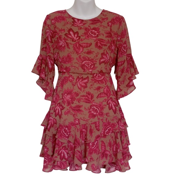 Sundae Muse Pink Floral Ruffle Bell Sleeve Mini Christy Dress Size US Sm… - Picture 3 of 11